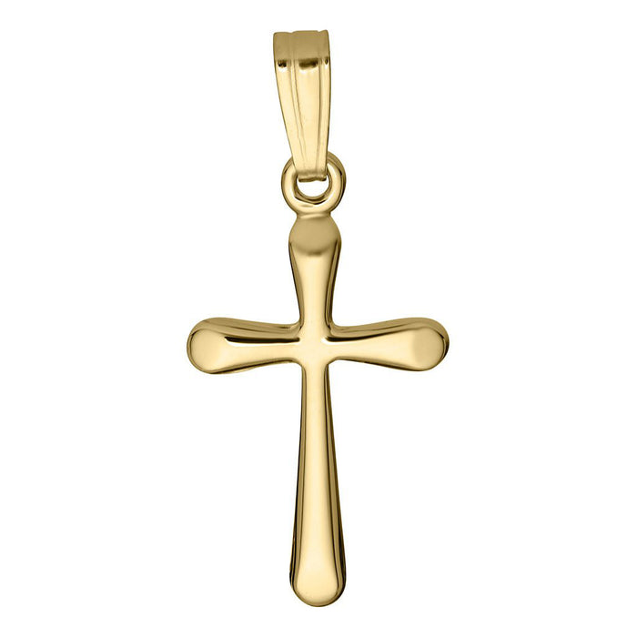 Gold cross pendant on a white background