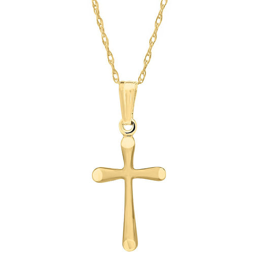 Gold cross pendant on a white background