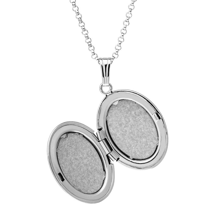 Silver locket necklace on a white background
