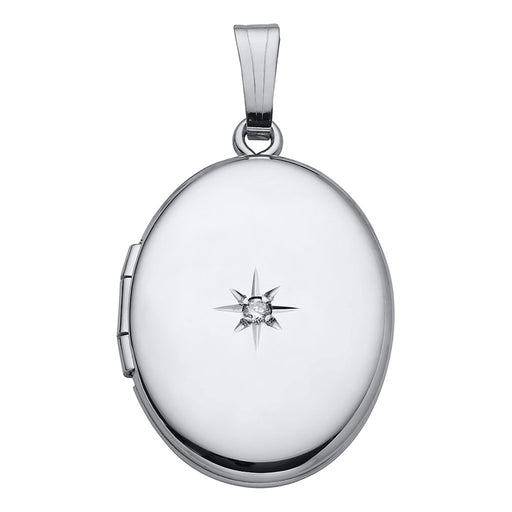 Silver locket with a star design on a white background