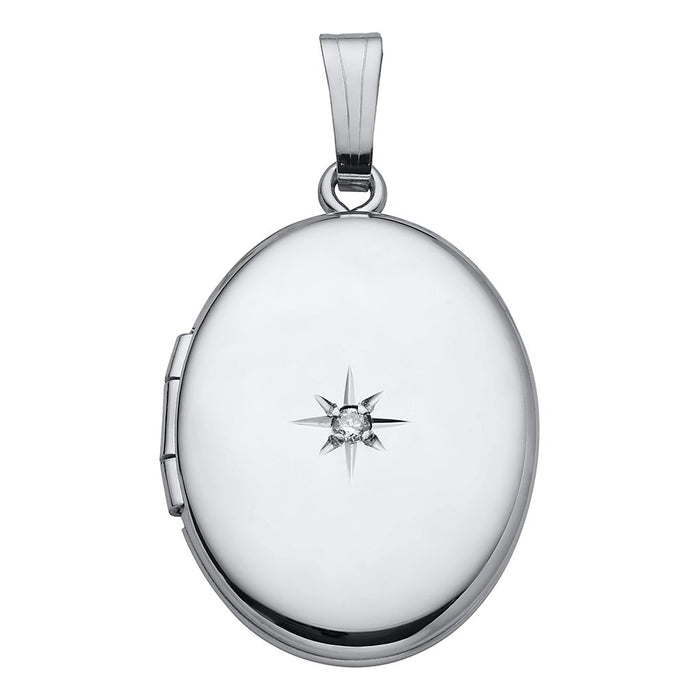 Silver locket with a star design on a white background