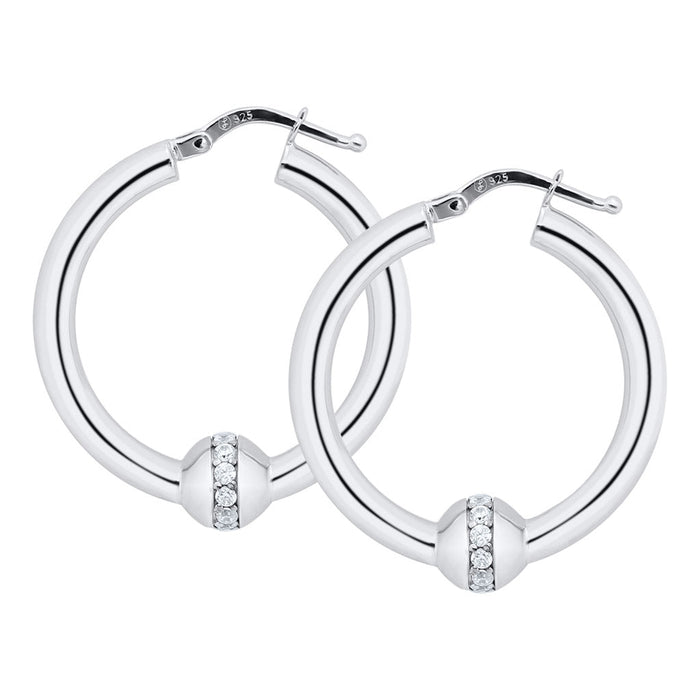 LeStage® Cape Cod : Small Sterling Silver CZ 26mm Hoop Earrings - LeStage® Cape Cod : Small Sterling Silver CZ 26mm Hoop Earrings