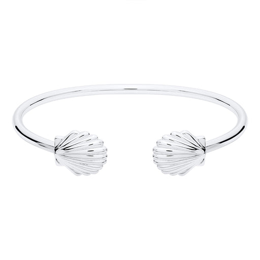 Silver bracelet with shell designs on a white background