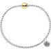 Silver bracelet with a gold clasp on a white background