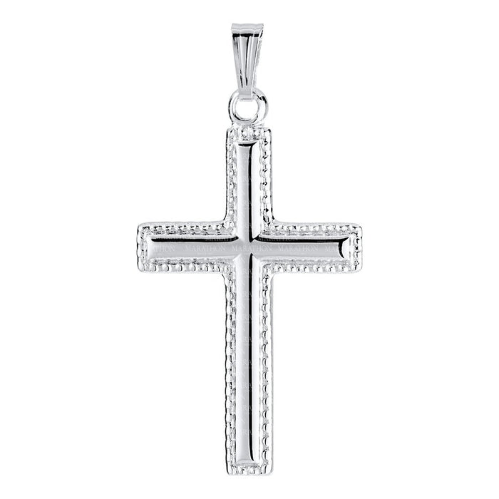 Silver cross pendant on a white background