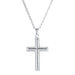 Silver cross pendant necklace on a white background