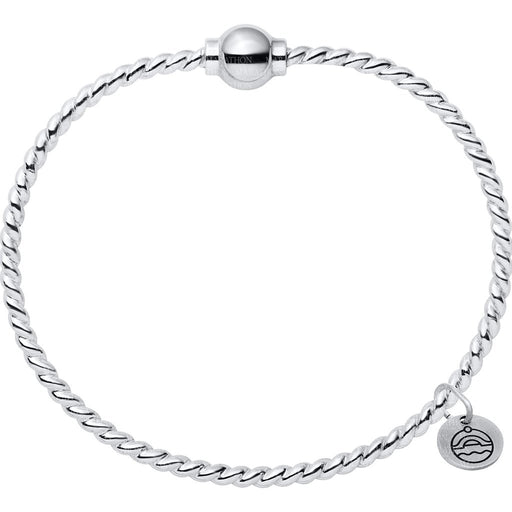 Silver bracelet with a heart charm on a white background