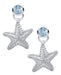 Starfish-shaped earrings with blue gemstones on a white background