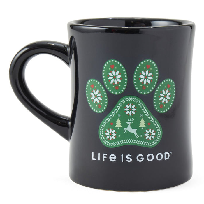 Life Is Good : Holiday Nordic Paw Diner Mug in True Black - Life Is Good : Holiday Nordic Paw Diner Mug in True Black