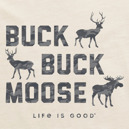 Life Is Good : Men's Buck Buck Moose Camo Crusher-LITE Tee in Putty White - Life Is Good : Men's Buck Buck Moose Camo Crusher-LITE Tee in Putty White