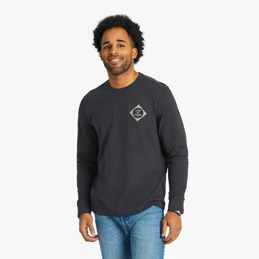 Life Is Good : Men's Buck Buck Moose Long Sleeve Crusher Tee in Faded Black - Life Is Good : Men's Buck Buck Moose Long Sleeve Crusher Tee in Faded Black