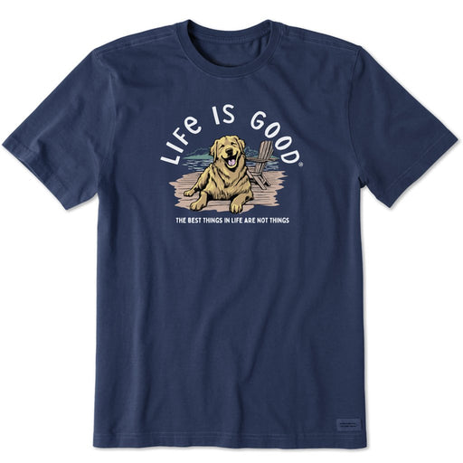 Life Is Good : Men's Fineline Best Things Golden Dock Crusher Tee in Darkest Blue - Life Is Good : Men's Fineline Best Things Golden Dock Crusher Tee in Darkest Blue