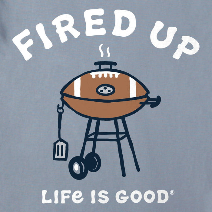 Life Is Good : Men's Fired Up Grill Long Sleeve Crusher Tee in Blue - Life Is Good : Men's Fired Up Grill Long Sleeve Crusher Tee in Blue