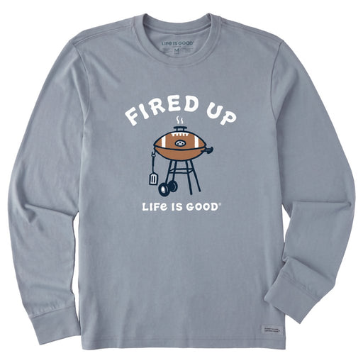 Life Is Good : Men's Fired Up Grill Long Sleeve Crusher Tee in Blue - Life Is Good : Men's Fired Up Grill Long Sleeve Crusher Tee in Blue