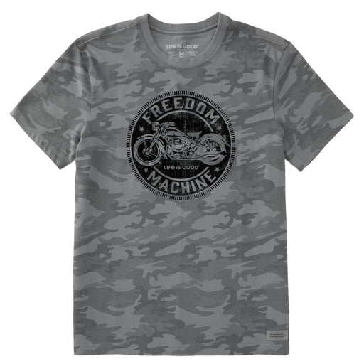 Life Is Good : Men's Freedom Machine Motorcycled Allover Printed Crusher Tee in Gray Camo - Life Is Good : Men's Freedom Machine Motorcycled Allover Printed Crusher Tee in Gray Camo