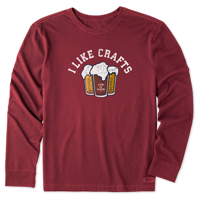 Life Is Good : Men's I like Crafts - Long Sleeve Crusher Tee in Cranberry Red - Life Is Good : Men's I like Crafts - Long Sleeve Crusher Tee in Cranberry Red