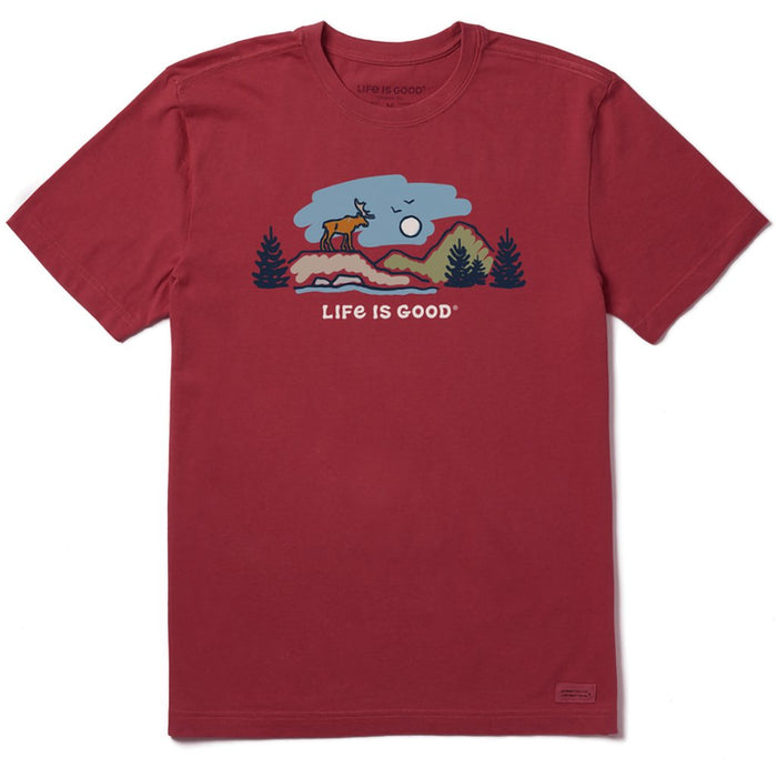 Life Is Good : Men's Moose Mountain Vista Short Sleeve Tee in Cranberry Red - Life Is Good : Men's Moose Mountain Vista Short Sleeve Tee in Cranberry Red