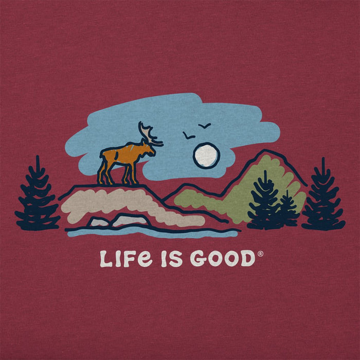 Life Is Good : Men's Moose Mountain Vista Short Sleeve Tee in Cranberry Red - Life Is Good : Men's Moose Mountain Vista Short Sleeve Tee in Cranberry Red