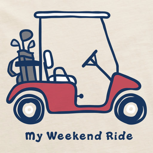 Life Is Good : Men's My Weekend Ride Golf Crusher-LITE Tee in Putty White - Life Is Good : Men's My Weekend Ride Golf Crusher-LITE Tee in Putty White