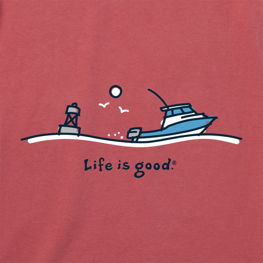 Life Is Good : Men's Ocean Boat Crusher-LITE Tee in Faded Red - Life Is Good : Men's Ocean Boat Crusher-LITE Tee in Faded Red