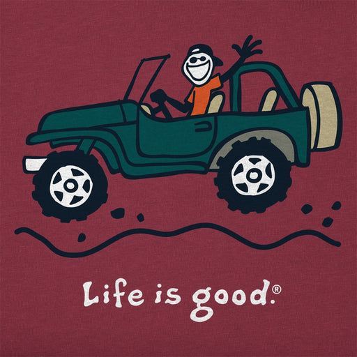 Life Is Good : Men's Offroad Jake Crusher Tee in Cranberry Red - Life Is Good : Men's Offroad Jake Crusher Tee in Cranberry Red