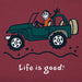 Life Is Good : Men's Offroad Jake Crusher Tee in Cranberry Red - Life Is Good : Men's Offroad Jake Crusher Tee in Cranberry Red