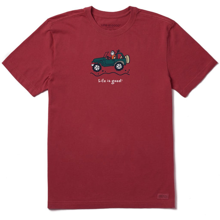 Life Is Good : Men's Offroad Jake Crusher Tee in Cranberry Red - Life Is Good : Men's Offroad Jake Crusher Tee in Cranberry Red