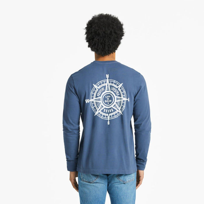 Life Is Good : Men's Positive Compass Long Sleeve Crusher - LITE Tee in Darkest Blue - Life Is Good : Men's Positive Compass Long Sleeve Crusher - LITE Tee in Darkest Blue