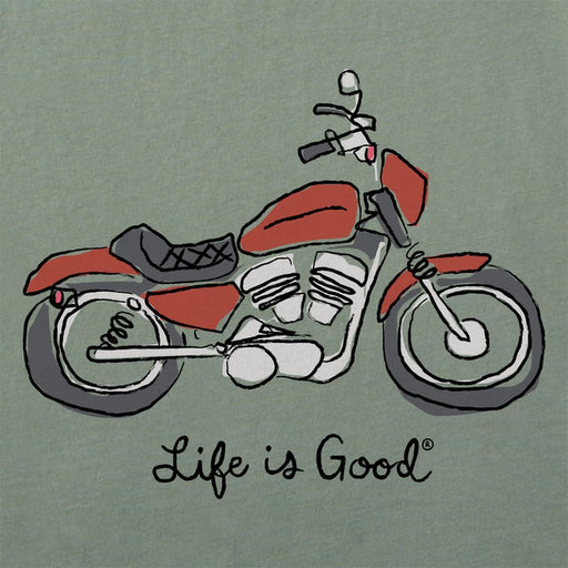 Life Is Good : Men's Quirky Motorcycle Short Sleeve Tee in Moss Green - Life Is Good : Men's Quirky Motorcycle Short Sleeve Tee in Moss Green
