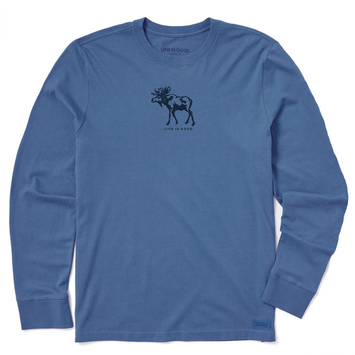 Life Is Good : Men's Simple Moose - Long Sleeve Crusher - LITE Tee in Vintage Blue - Life Is Good : Men's Simple Moose - Long Sleeve Crusher - LITE Tee in Vintage Blue