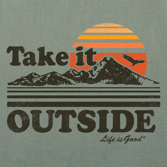 Life Is Good : Men's Take It Outside Retro - Long Sleeve Crusher - LITE Tee in Moss Green - Life Is Good : Men's Take It Outside Retro - Long Sleeve Crusher - LITE Tee in Moss Green