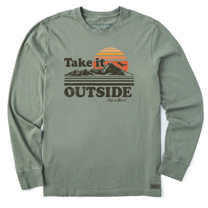 Life Is Good : Men's Take It Outside Retro - Long Sleeve Crusher - LITE Tee in Moss Green - Life Is Good : Men's Take It Outside Retro - Long Sleeve Crusher - LITE Tee in Moss Green