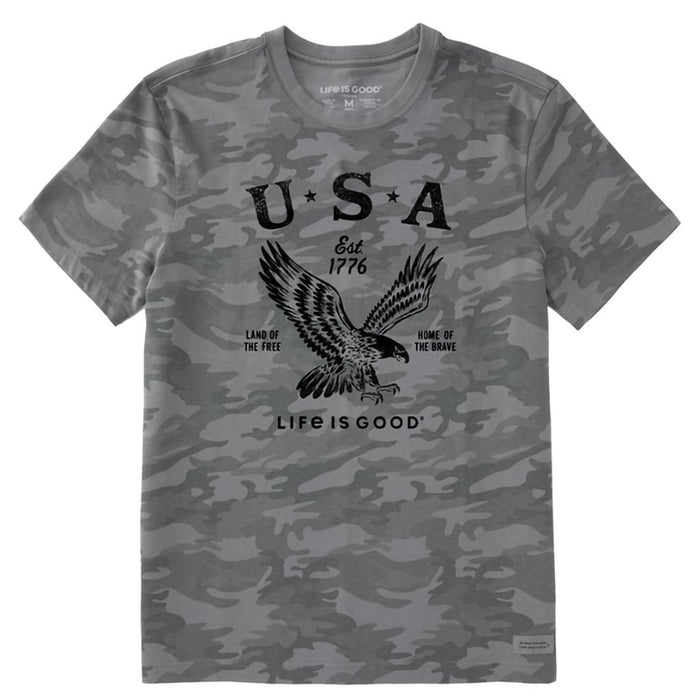 Life Is Good : Men's USA 1776 Eagle Allover Printed Crusher Tee in Gray Camo - Life Is Good : Men's USA 1776 Eagle Allover Printed Crusher Tee in Gray Camo