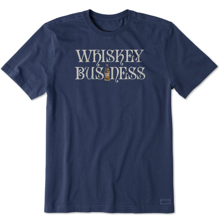 Life Is Good : Men's Whiskey Business Bottle Crusher Tee in Darkest Blue - Life Is Good : Men's Whiskey Business Bottle Crusher Tee in Darkest Blue