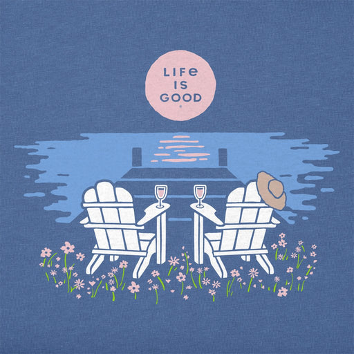 Life Is Good : Women's Clean Adirondack Dock - Long sleeve Crusher V - Neck in Vintage Blue - Life Is Good : Women's Clean Adirondack Dock - Long sleeve Crusher V - Neck in Vintage Blue