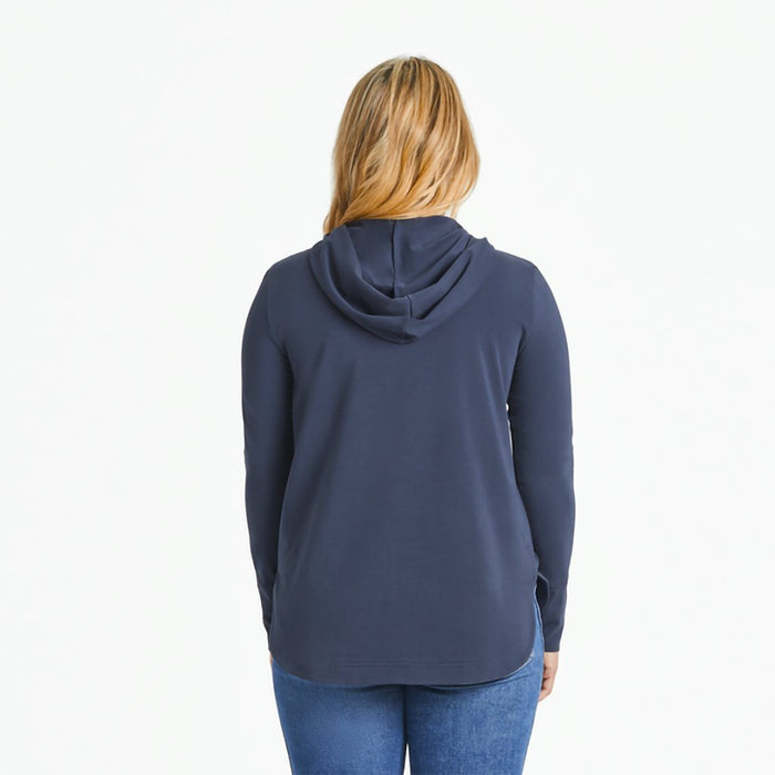 Life Is Good : Women's Freehand Mountain Sun Crusher - FLEX Hoodie Tunic in Inkwell Blu - Life Is Good : Women's Freehand Mountain Sun Crusher - FLEX Hoodie Tunic in Inkwell Blu