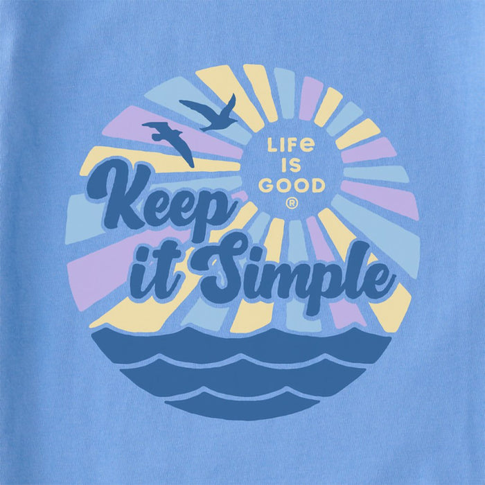 Life Is Good : Women's Groovy Keep it Simple Sun & Sea - Long Sleeve Crusher T-Shirt in Cornflower Blue - Life Is Good : Women's Groovy Keep it Simple Sun & Sea - Long Sleeve Crusher T-Shirt in Cornflower Blue