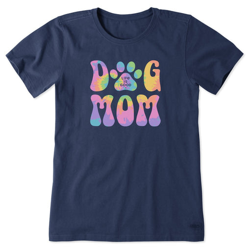 Life Is Good : Women's Groovy Tie Dye Dog Mom - Crusher T-Shirt in Darkest Blue - Life Is Good : Women's Groovy Tie Dye Dog Mom - Crusher T-Shirt in Darkest Blue