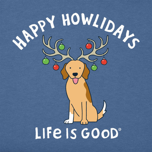 Life Is Good : Women's Happy Howlidays Golden Dog Long Sleeve Crusher Tee - Life Is Good : Women's Happy Howlidays Golden Dog Long Sleeve Crusher Tee - Annies Hallmark and Gretchens Hallmark, Sister Stores