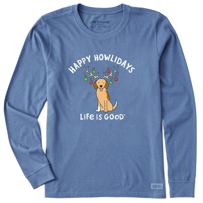 Life Is Good : Women's Happy Howlidays Golden Dog Long Sleeve Crusher Tee - Life Is Good : Women's Happy Howlidays Golden Dog Long Sleeve Crusher Tee - Annies Hallmark and Gretchens Hallmark, Sister Stores