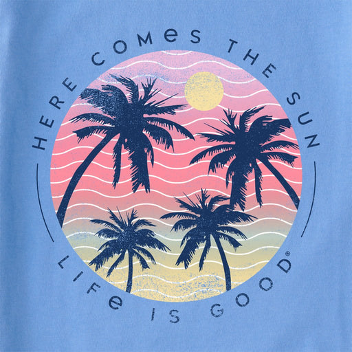 Life Is Good : Women's Here Comes the Sun Palms Short Sleeve Tee in Cornflower Blue - Life Is Good : Women's Here Comes the Sun Palms Short Sleeve Tee in Cornflower Blue
