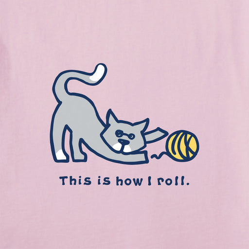 Life Is Good : Women's How I Roll Cat Crusher Vee in Seashell Pink - Life Is Good : Women's How I Roll Cat Crusher Vee in Seashell Pink