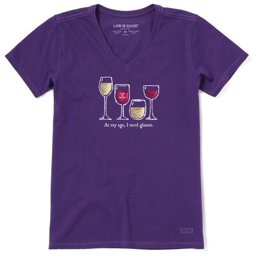 Life Is Good : Women's I Need Wine Glasses - Crusher V - Neck in Deep Purple - Life Is Good : Women's I Need Wine Glasses - Crusher V - Neck in Deep Purple