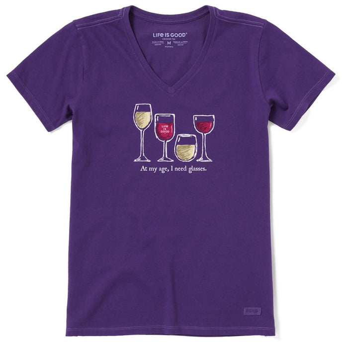 Life Is Good : Women's I Need Wine Glasses - Crusher V - Neck in Deep Purple - Life Is Good : Women's I Need Wine Glasses - Crusher V - Neck in Deep Purple