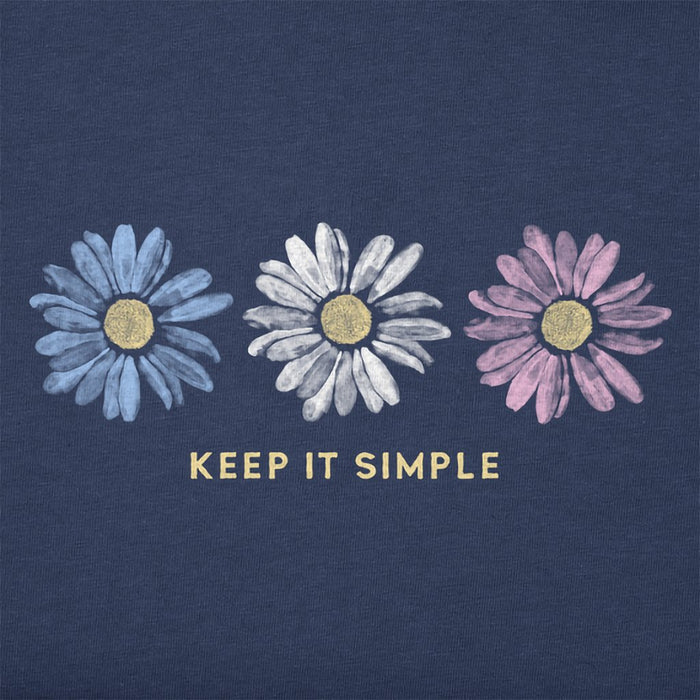 Life Is Good : Women's Keep it Simple Trio Daisy - Long sleeve LITE Crusher V - Neck in Darkest Blue - Life Is Good : Women's Keep it Simple Trio Daisy - Long sleeve LITE Crusher V - Neck in Darkest Blue