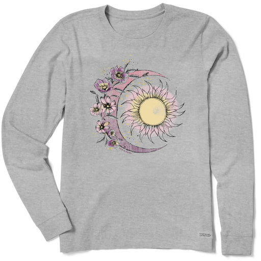 Life Is Good : Women's Moon Flower - Long Sleeve Crusher T-Shirt in Heather Gray - Life Is Good : Women's Moon Flower - Long Sleeve Crusher T-Shirt in Heather Gray