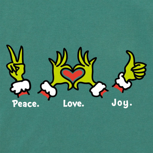 Life Is Good : Women's Peace Love Joy Grinch - Long Sleeve Crusher Vee - Life Is Good : Women's Peace Love Joy Grinch - Long Sleeve Crusher Vee