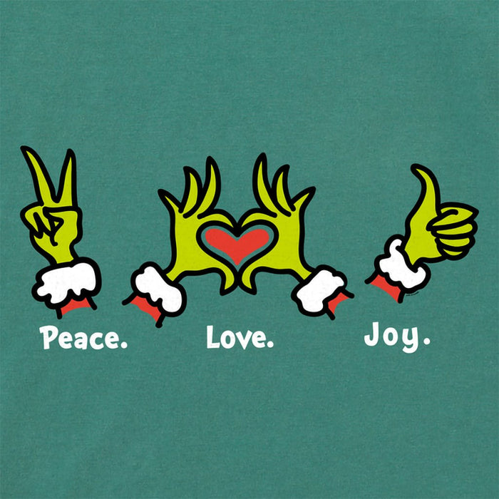 Life Is Good : Women's Peace Love Joy Grinch - Long Sleeve Crusher Vee - Life Is Good : Women's Peace Love Joy Grinch - Long Sleeve Crusher Vee