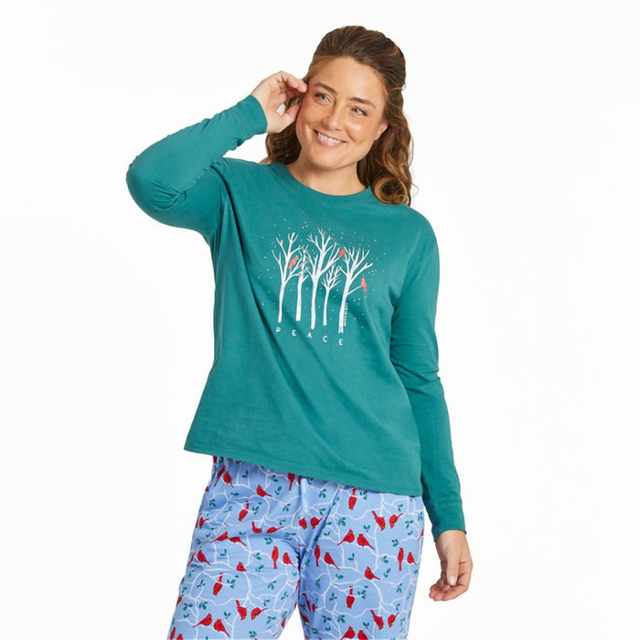 Life Is Good : Women's Peaceful Cardinal Forest Long Sleeve Snuggle Up Relaxed Sleep Tee - Life Is Good : Women's Peaceful Cardinal Forest Long Sleeve Snuggle Up Relaxed Sleep Tee