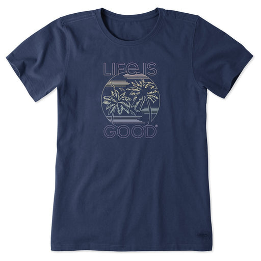 Life Is Good : Women's Retro Palm Linework - Crusher - Lite T-Shirt in Darkest Blue - Life Is Good : Women's Retro Palm Linework - Crusher - Lite T-Shirt in Darkest Blue